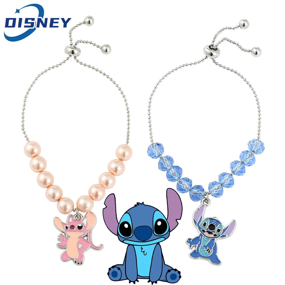 Metal Color: Light Yellow Gold Color, Ships From: CHINA - Disney Stitch Jewelry Cartoon Film Lilo & Stitch Pearl Bracelet for Women Cute Stitch Luxurious Charms Bangle for Girl Gifts