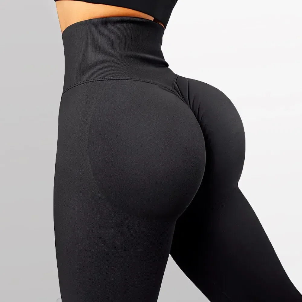 Color: GRAY, Size: L - Knitted Seamless Fitness Leggings GYM Pants Women High Waist Push Up Leggings Tight Peach Buttocks Yoga Pants