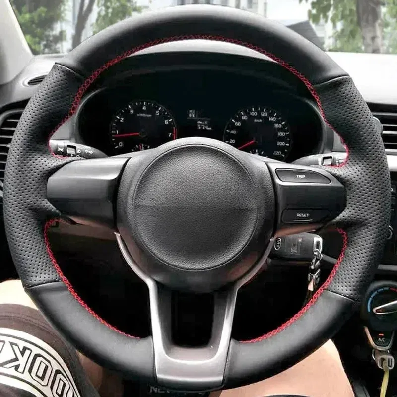 Color Name: black - Customized DIY Car Steering Wheel Cover For Kia Rio 2017-2019 Rio5 K2 2016 Picanto Morning 2017 Leather Braid For Steering Wheel