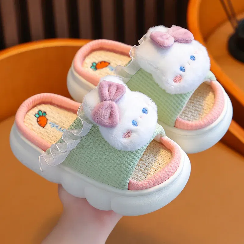 Color: Pink, Shoe Size: 5 - Women's Slippers Casual Cute Cartoon Open Toe Platform Slippers Girls' Breathable, Lightweight, Non-slip Home Shoes
