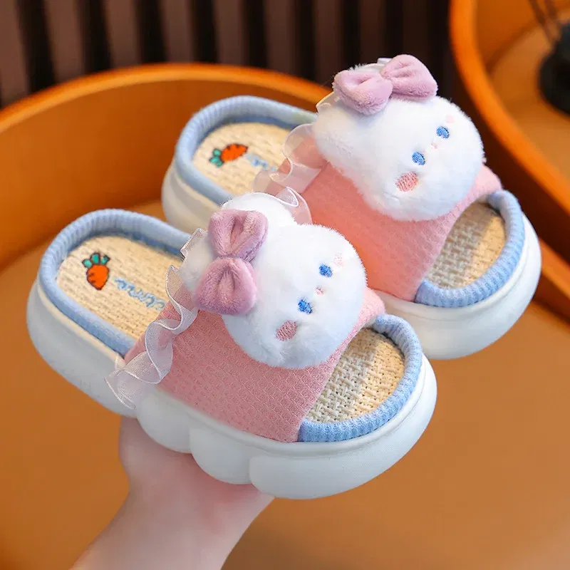 Color: Pink, Shoe Size: 5 - Women's Slippers Casual Cute Cartoon Open Toe Platform Slippers Girls' Breathable, Lightweight, Non-slip Home Shoes