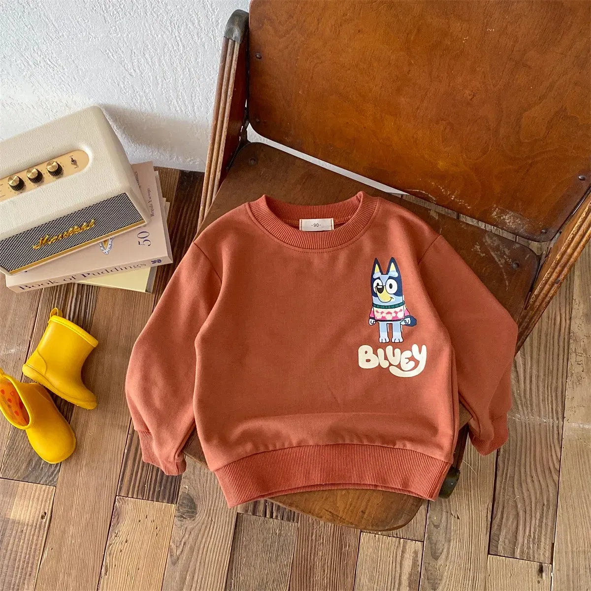 Color: Beige, Kid Size: 4T - Fashion Cartoon Printed Children Hoodies Crewneck Baby Boys Girls Long Sleeve Tops Loose Disney Kids Clothing Autumn Sweatshirts