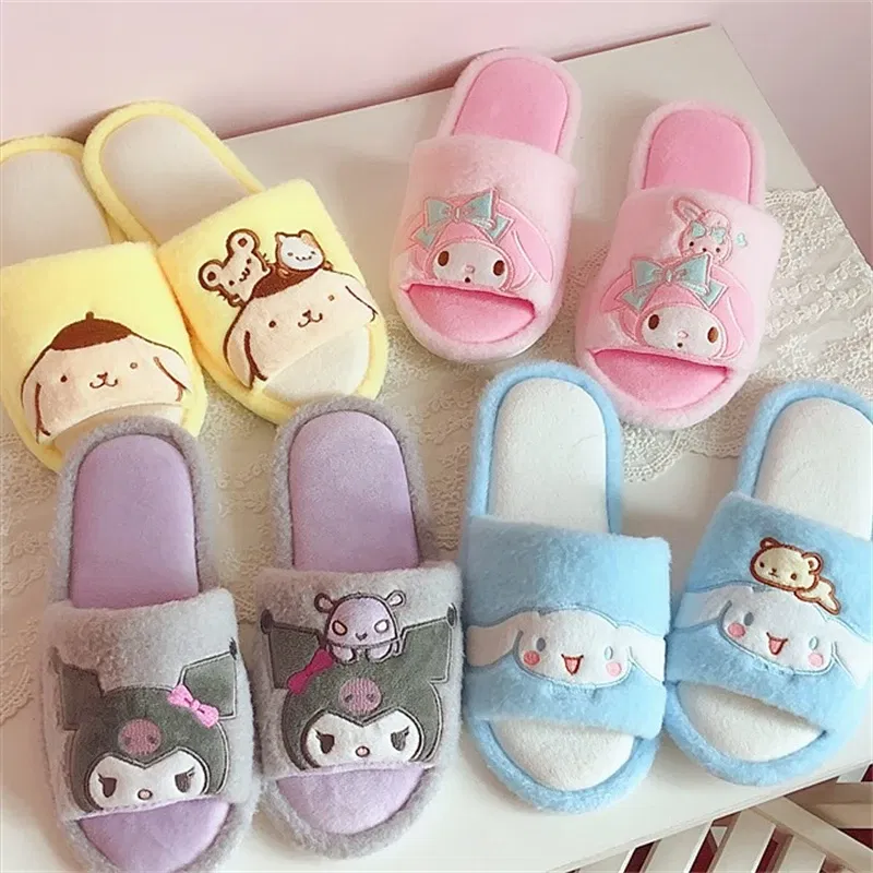 Color: Lavender, Shoe Size: 39 - Kawaii Peep Toe Slippers Girl Cute Indoor Shoes Open Toes Home Slippers Casual Lolita Flat Non-slip Purple Pink Japanese Style