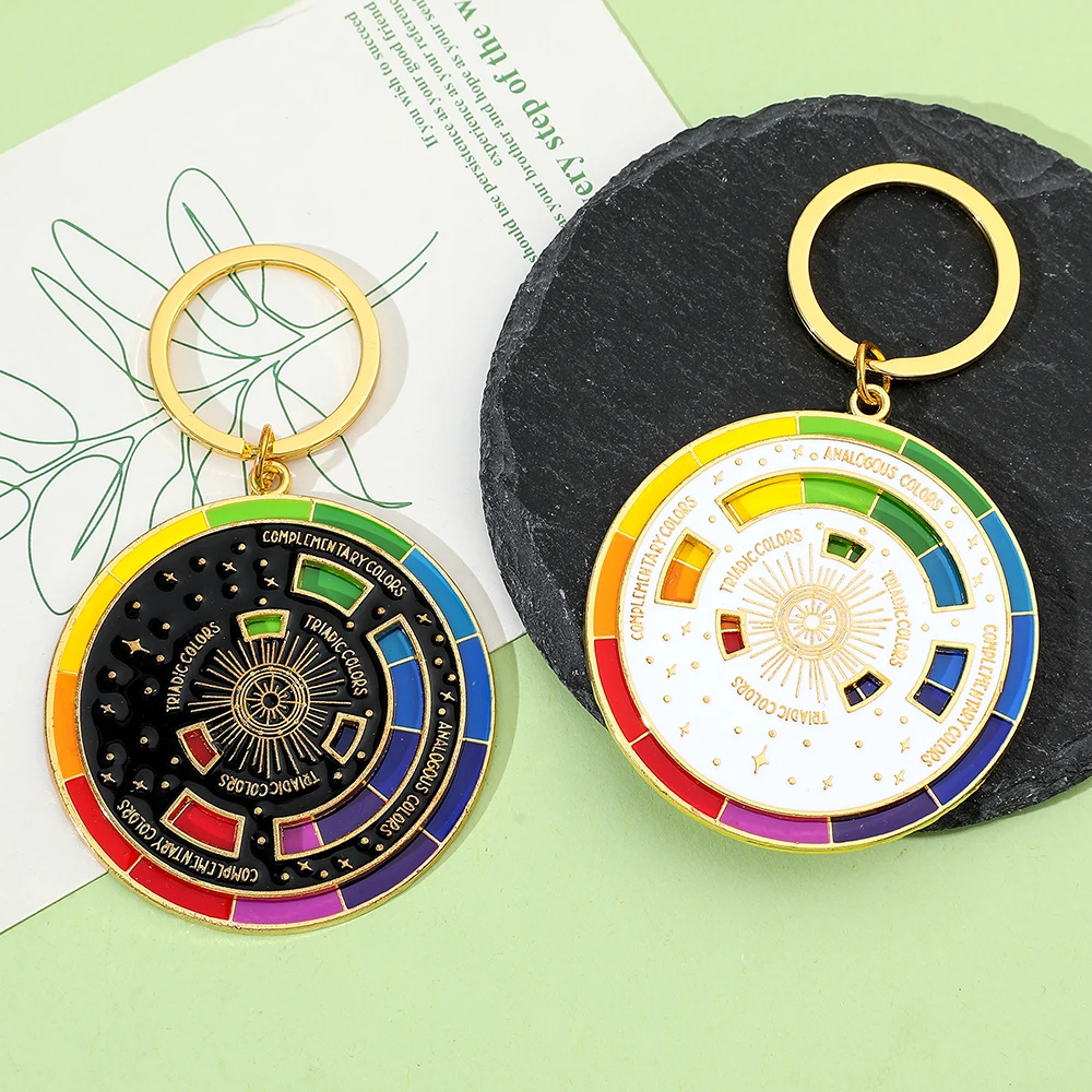 Color: black - Color Wheel Keyring for Painters, Interactive Keychain, Art Keychains, Gifts
