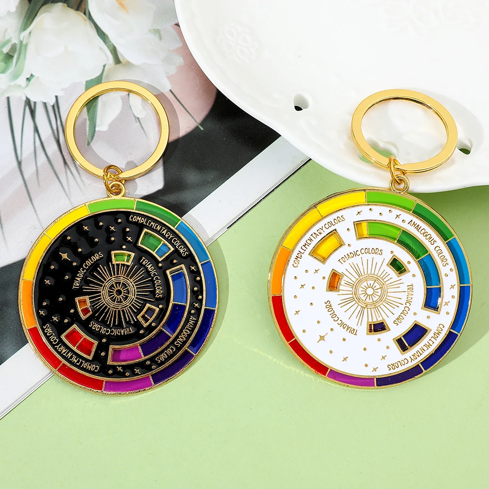 Color: black - Color Wheel Keyring for Painters, Interactive Keychain, Art Keychains, Gifts