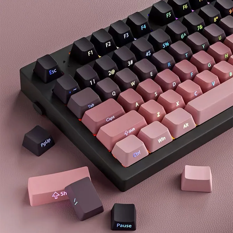 Color: Red - Gradient Keycaps Side Printed Shine Through PBT Double Shot OEM Profile for MX Switches Gaming Keyboard 130+key caps