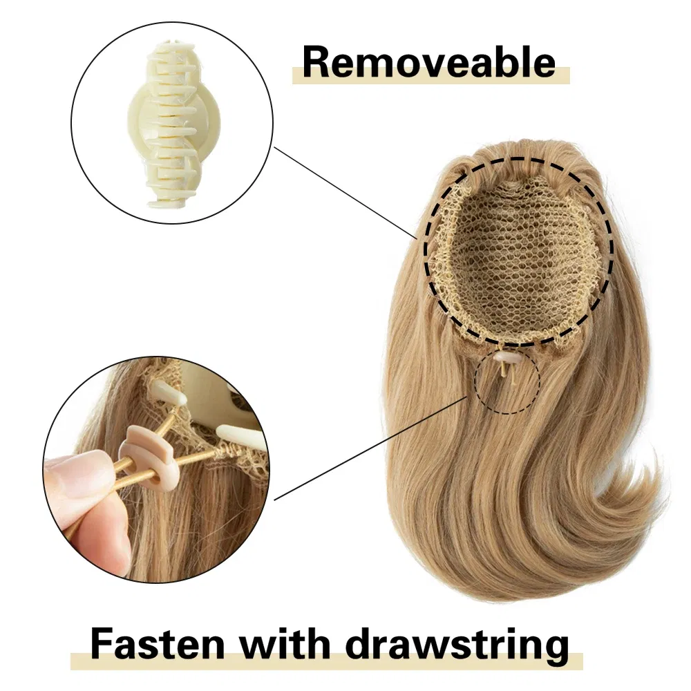 Color: 4/30HL, Stretched Length: 14inches - Synthetic Claw Clip In Ponytail Hair Extensions 14 Inch Wavy Hairpiece Fake Blonde Black Hair False Pigtail With Elastic Band