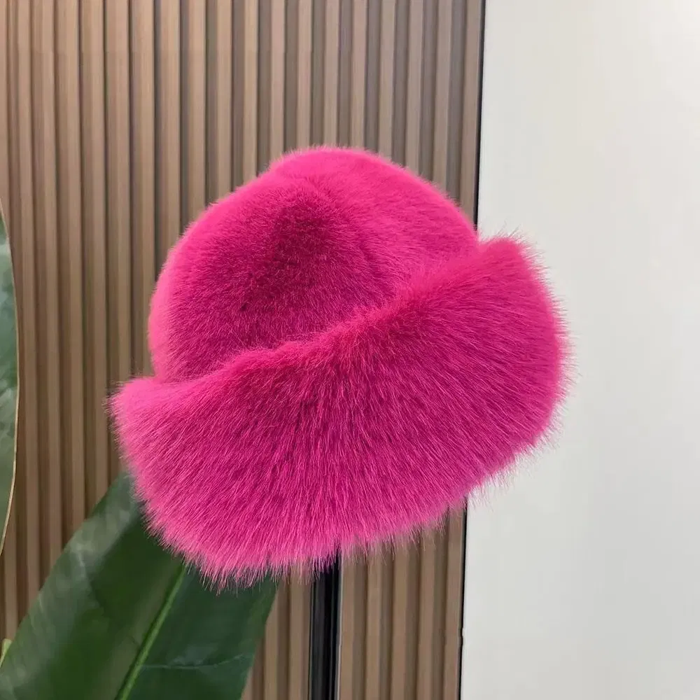 Color: SKY BLUE - New Fluffy Fur Women's Winter Hat Winter Snow Ski Cap Female Faux Fur Thick Warm Windproof Hat Russian Hat Mink Fisherman's Hat