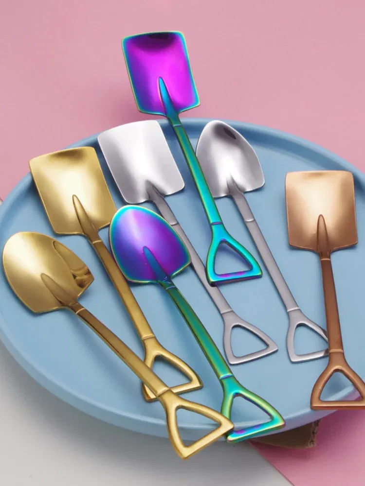 Color: PURPLE, Ships From: CHINA - Stainless Steel Coffee Tea Spoon Creative Retro Shovel Scoop for Dinner Ice Cream Dessert Watermelon Kitchen Tableware Bar Tool