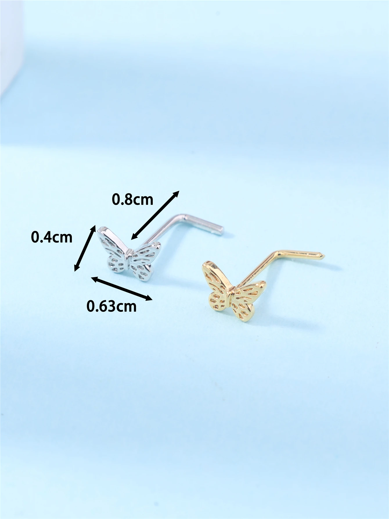 Metal color: Silver - 20G L Shaped Nose Studs Simple Mini Butterfly Design Gold Silver Color Nose Piercing for Women Girl Nostril Jewelry