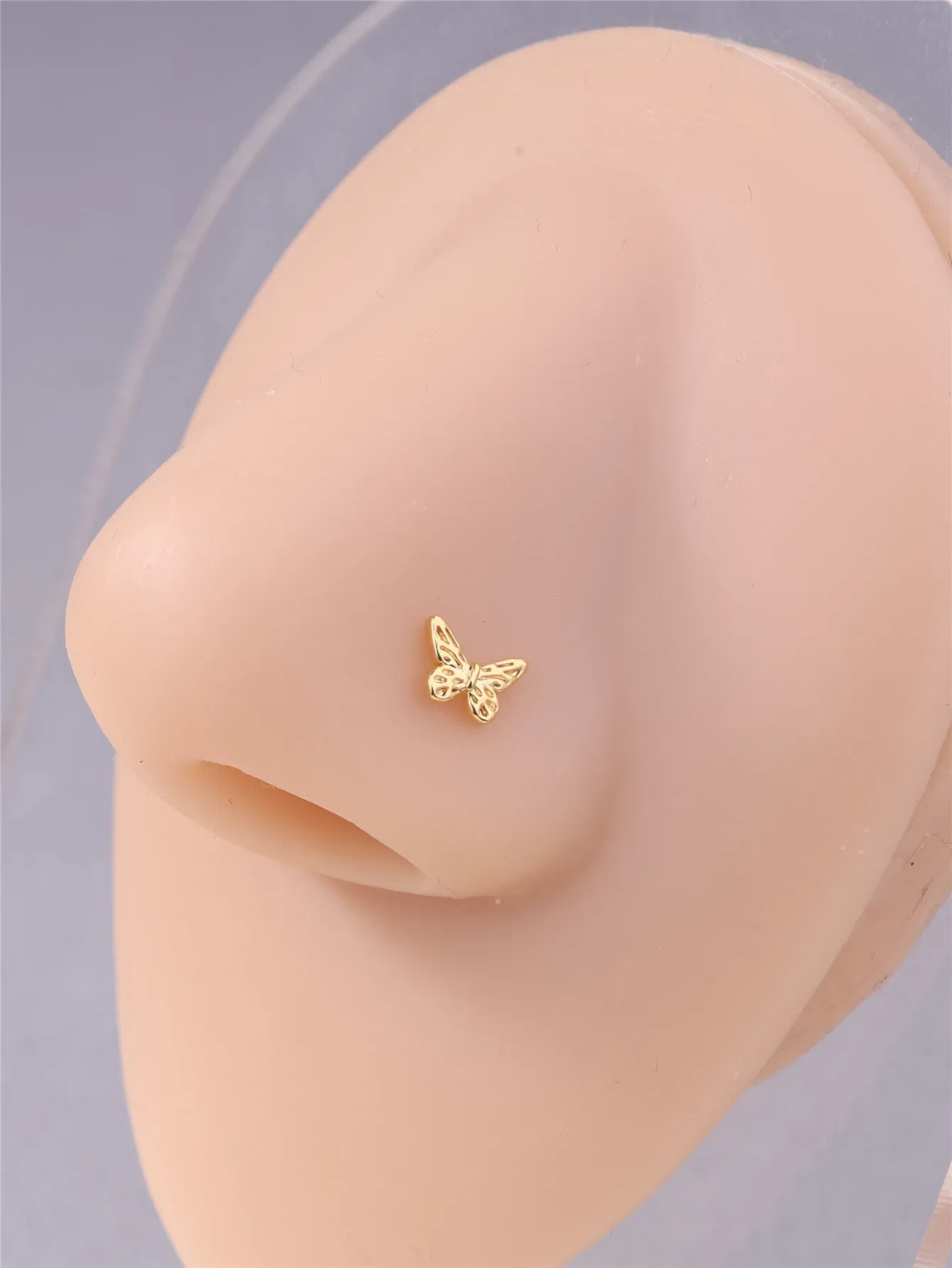 Metal color: Silver - 20G L Shaped Nose Studs Simple Mini Butterfly Design Gold Silver Color Nose Piercing for Women Girl Nostril Jewelry