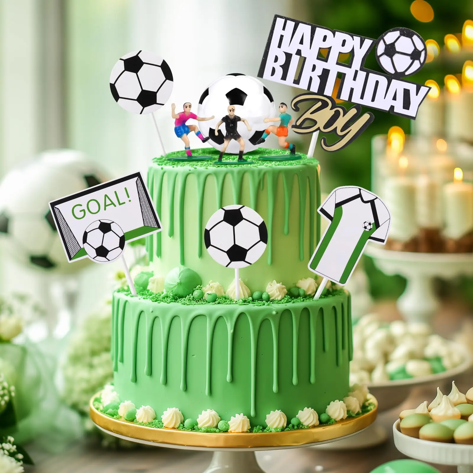 Color: Dark Khaki - Soccer Cake Decorations Soccer Birthday Party Supplies Soccer Ball Cupcake Topper