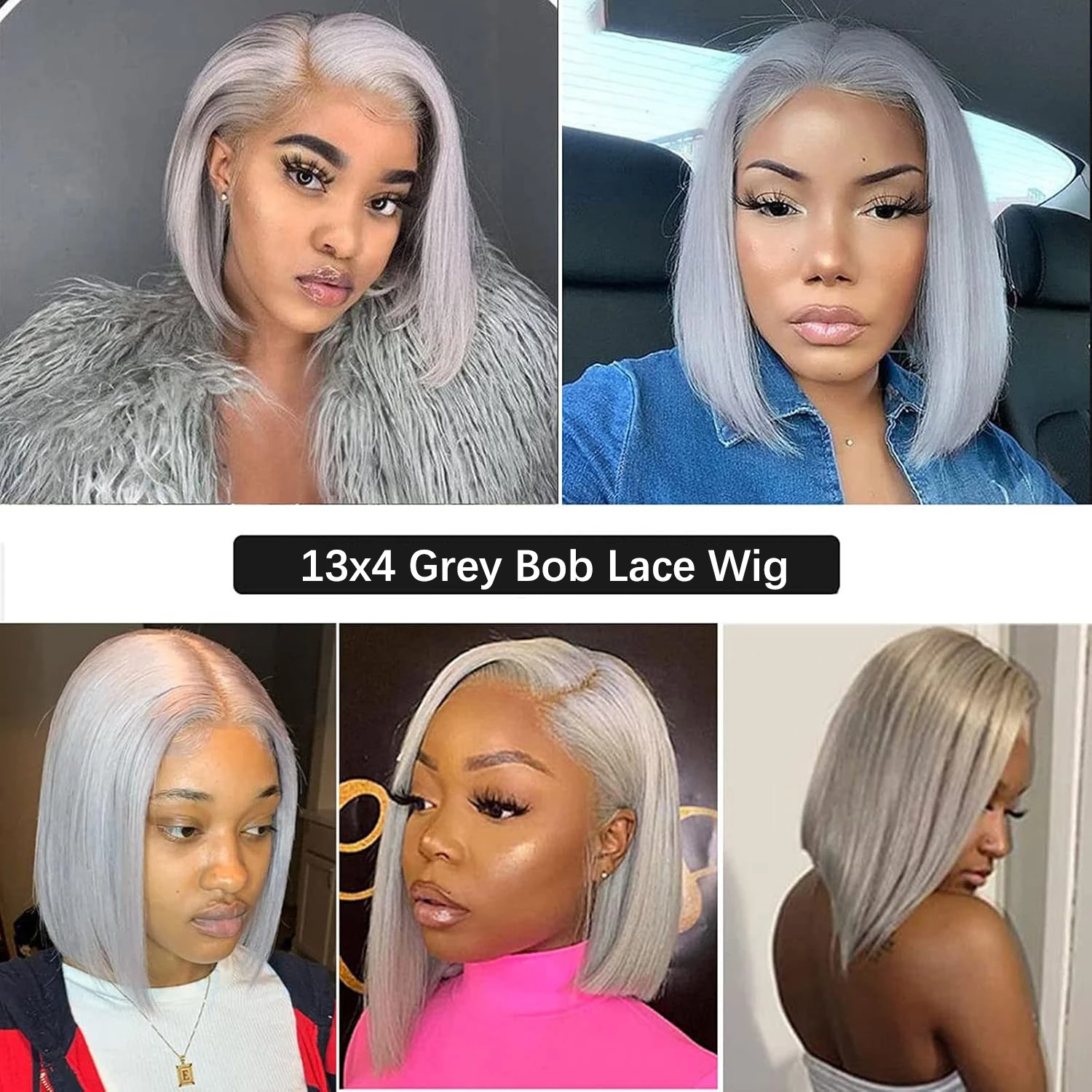 Hair Color: Grey, Stretched Length: 12inches, Density: 200% - Grey Straight Short Bob Wig Human Hair 13x4 Lace Front Frontal Wig 200 Density Sliver Gray Bob Lace Front Human Hair Wigs