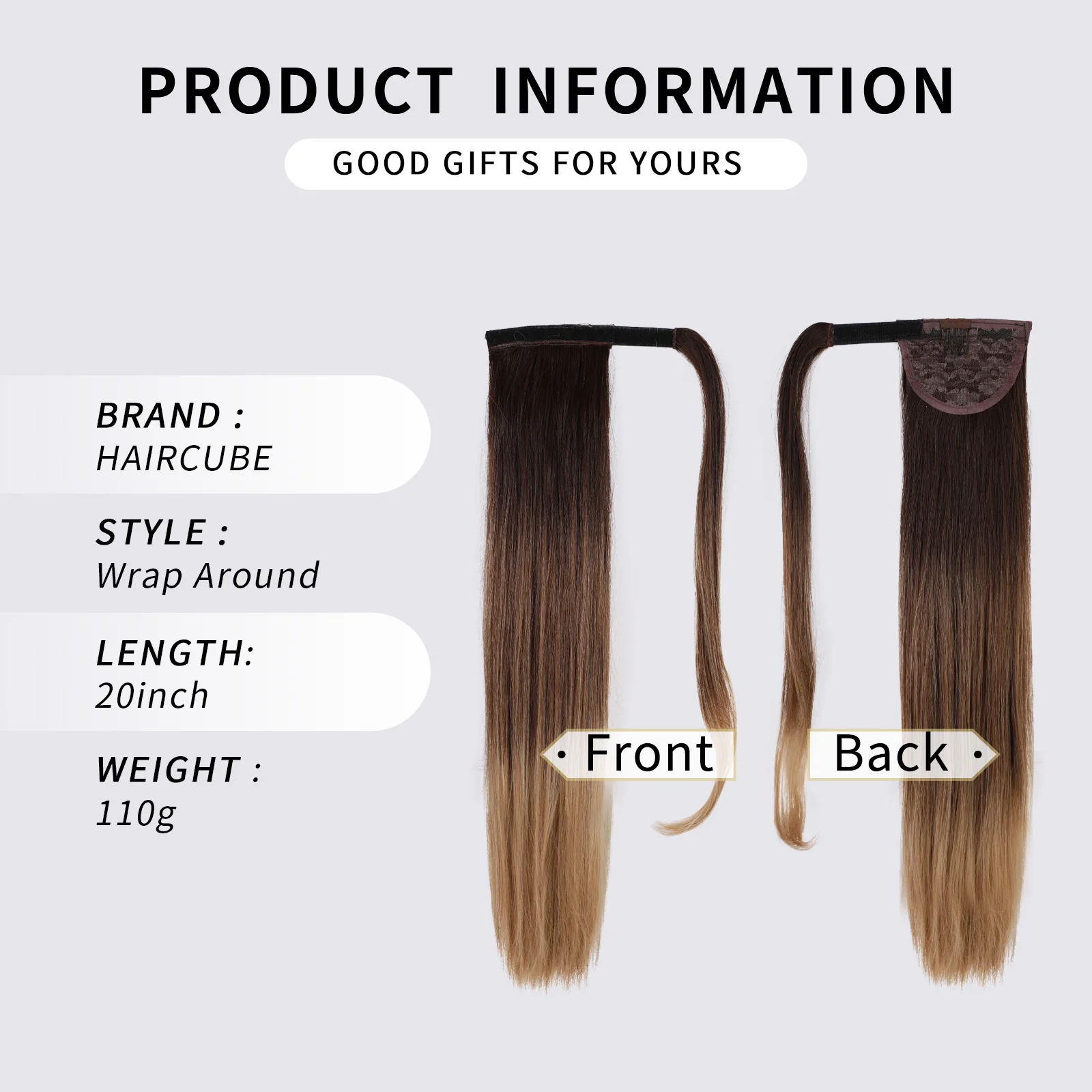 Color: 1B/30HL - Synthetic Hair Chip-in Hair Extension Pony Tail Wig Heat-Resistant Straight Hair With Ponytail Wig 20Inch Long Black Brown Ombr3