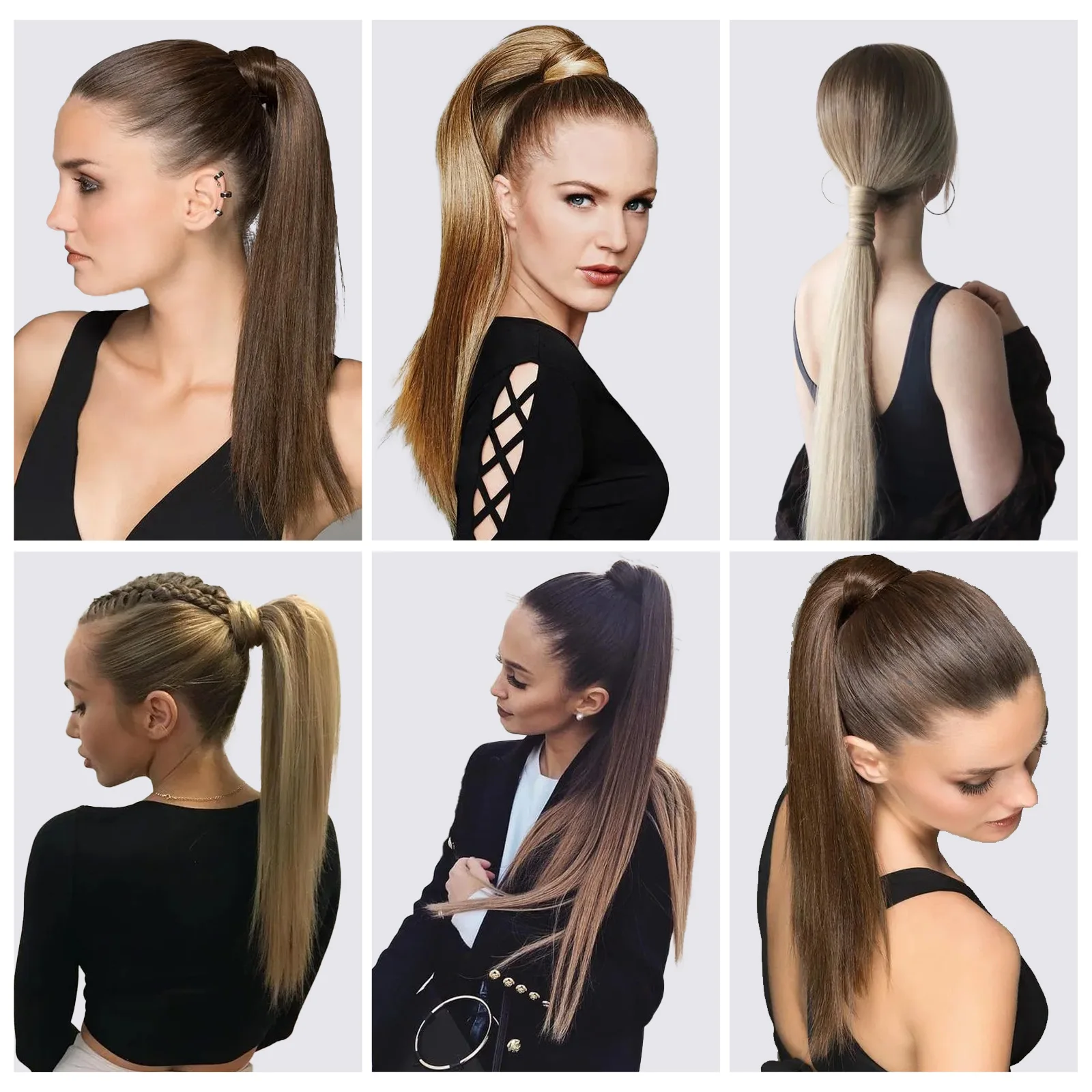 Color: 1B/30HL - Synthetic Hair Chip-in Hair Extension Pony Tail Wig Heat-Resistant Straight Hair With Ponytail Wig 20Inch Long Black Brown Ombr3
