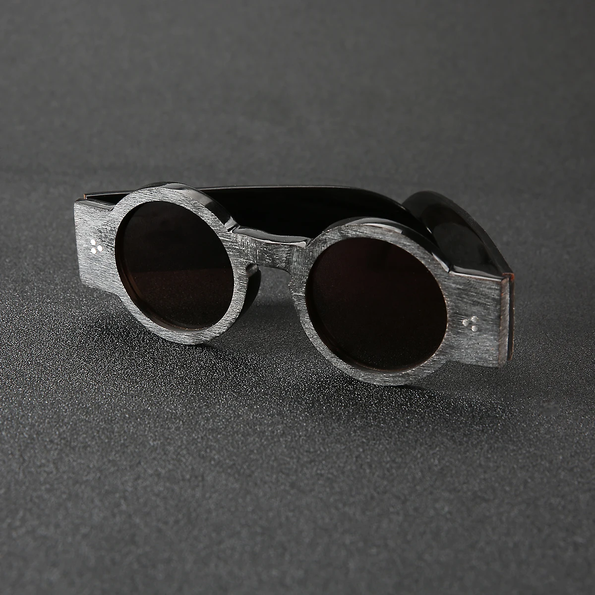 Frame Color: Yellow, Ships From: CHINA - Punk style retro personality round frame rough matte wide temple sunglasses frame buffalo horn material handmade custom
