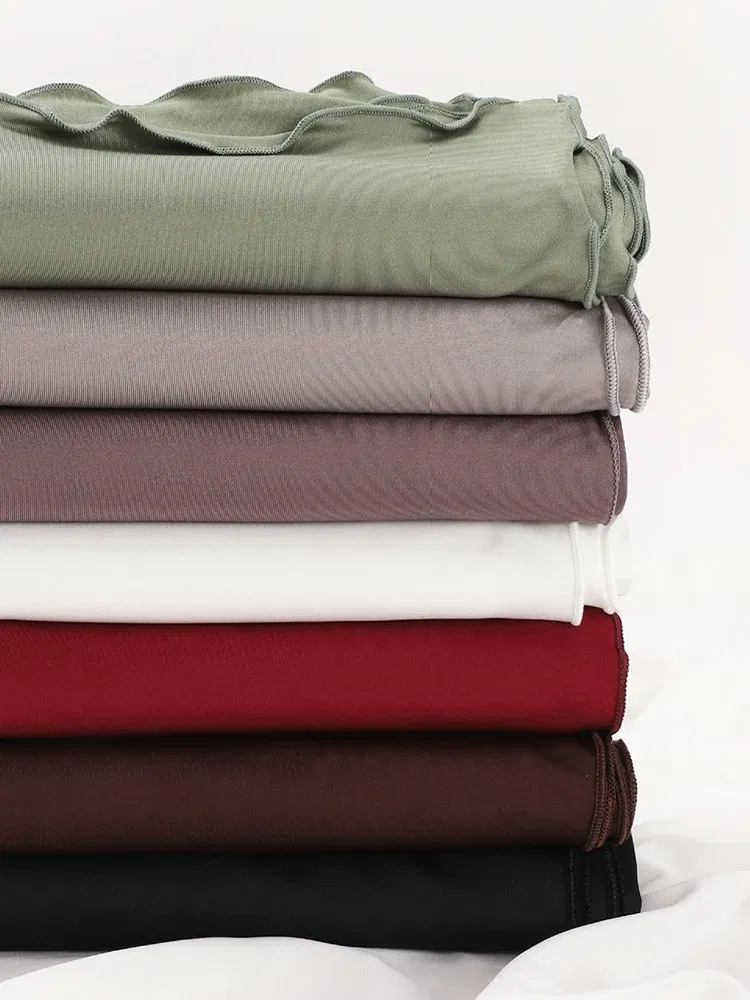 Color: Rust Red - Luxury Wavy Edge Jersey Hijab for Women Solid Color Milk Silk Scarf Headscarf Autumn Shawl Stretchy Chiffon Scarf Ramanda