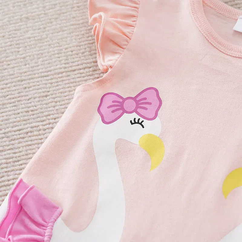 Color: Pink, Kid Size: 12M - Summer Fashion Girl Cute Cartoon Swan Cotton Comfortable Casual Sleeveless Round Neck Baby Bodysuit