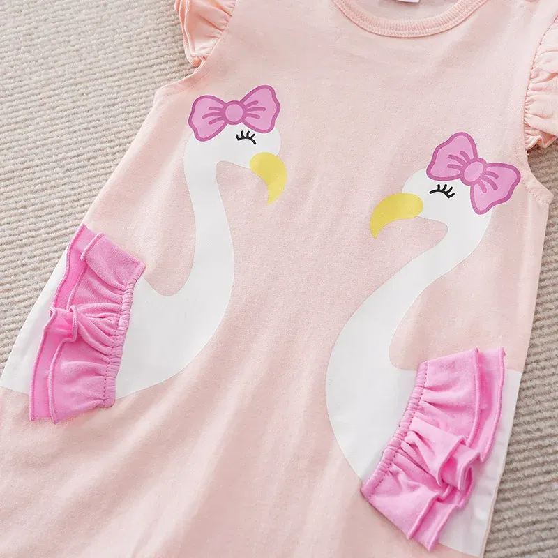 Color: Pink, Kid Size: 12M - Summer Fashion Girl Cute Cartoon Swan Cotton Comfortable Casual Sleeveless Round Neck Baby Bodysuit