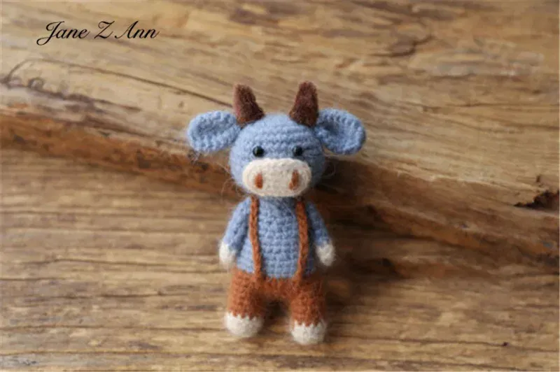 Color: Yellow, Size: ONE SIZE - Handmade mink plush dolls knitted calf rabbit bear mouse newborn full moon photography props