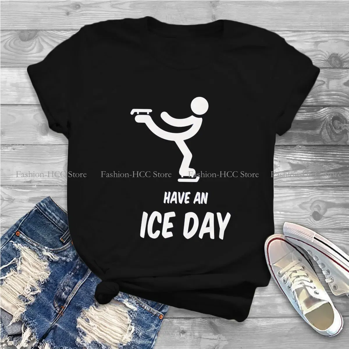 Color: WHITE, Size: L - Have An Ice Day Round Collar TShirt Figure Skating Classic T Shirt Women Tops New Design
