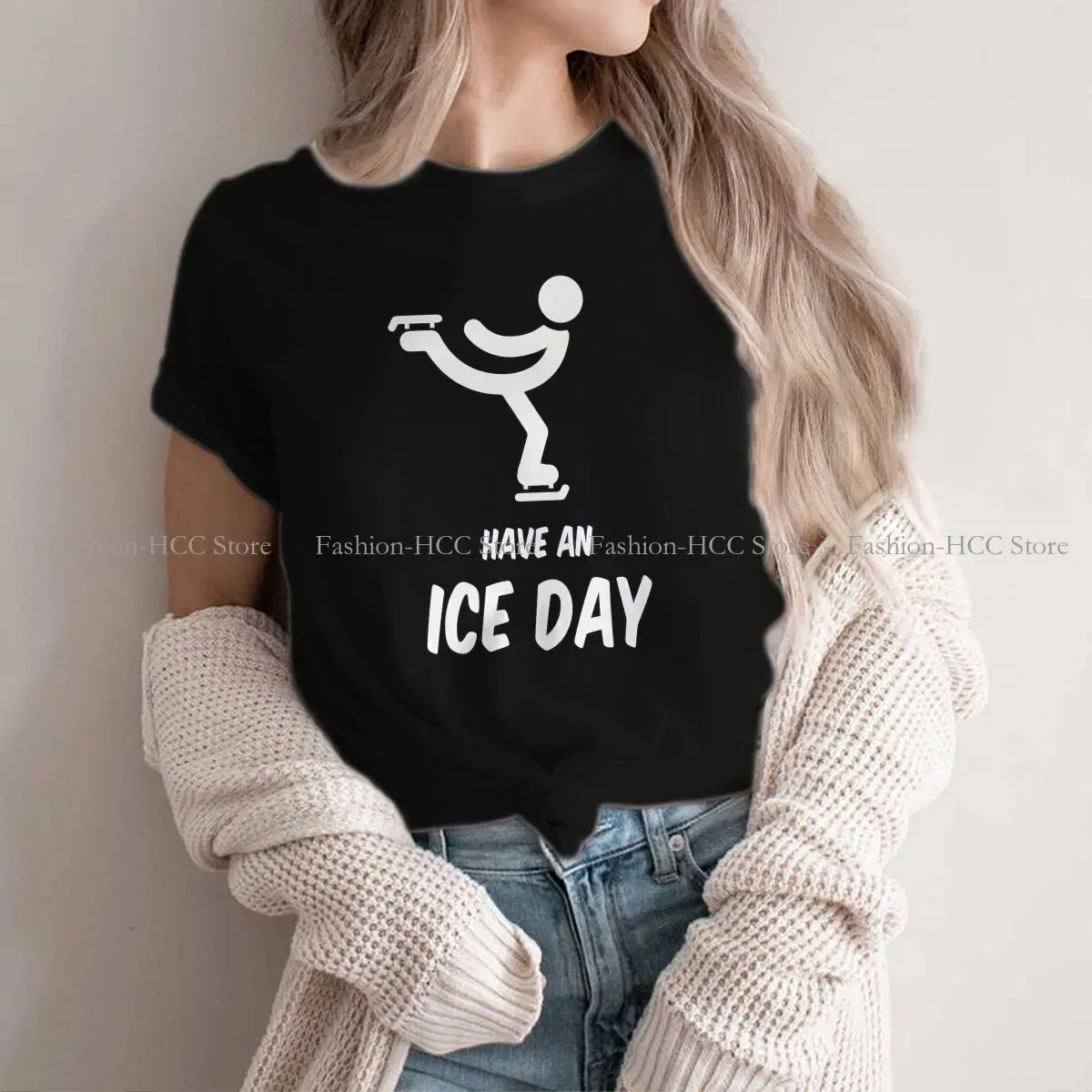 Color: WHITE, Size: L - Have An Ice Day Round Collar TShirt Figure Skating Classic T Shirt Women Tops New Design