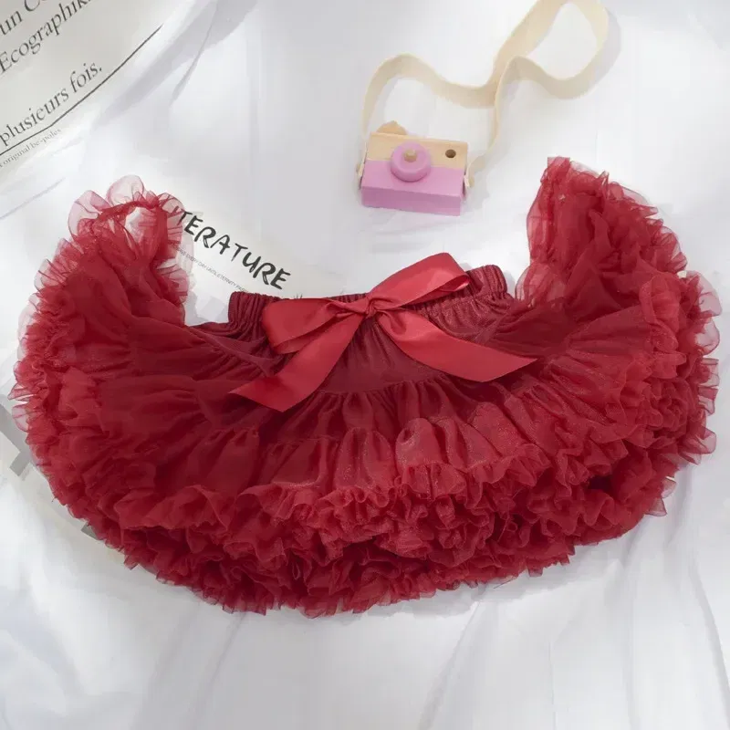 Color: Brown, Kid Size: 4 - Baby Girls Tulle Tutu Skirt Ballerina Pettiskirt Fluffy Children Ballet Skirts For Party Dance Princess Girl Tulle Clothes 1-10Y