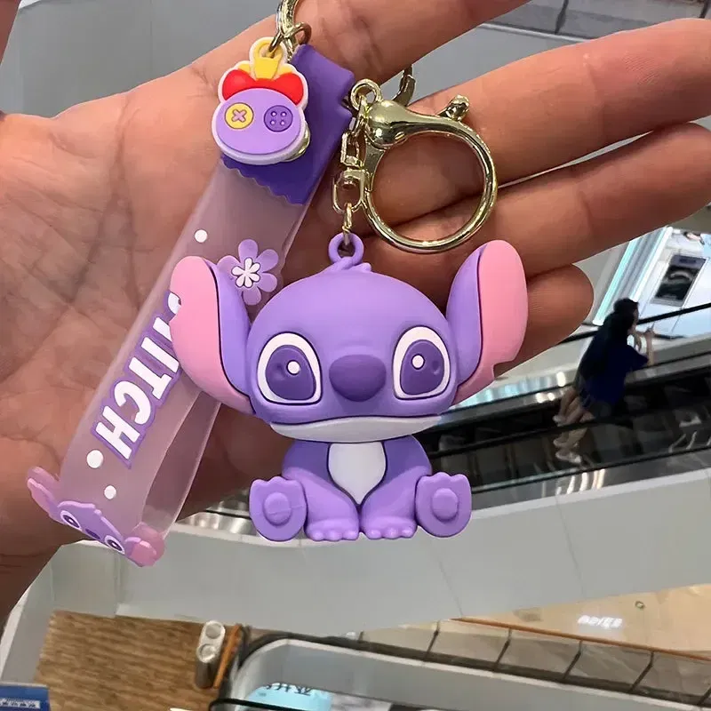Color: Blue - Cartoon Disney Lilo & Stitch Silicone Pendant Keychain for Women Men Fans Lovely Pink Blue Purple Stitch Angel Keyring Gifts