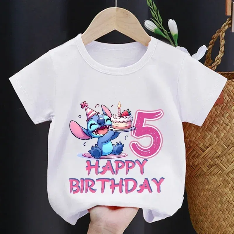 Color: army green, Kid Size: 18M - Lilo Stitch Children T-shirt Birthday 3-10 Years Boy Girl Clothing Summer Cartoon Print Tshirt Short Sleeve Cotton Top Baby Tee