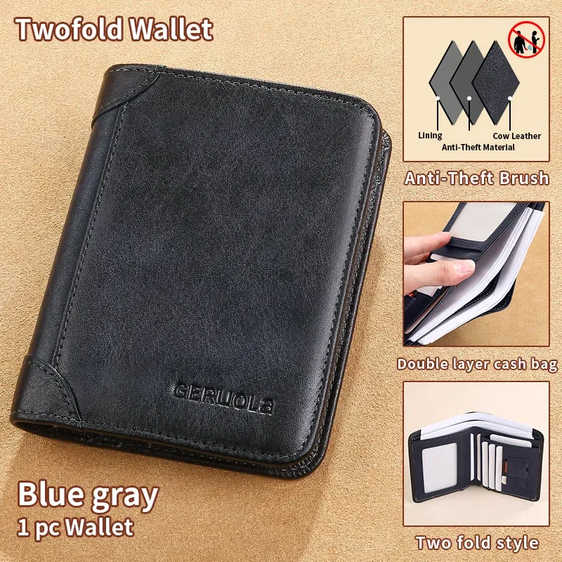 Color: Blue - GERUOLA Slim RFID Shielded Genuine Leather Wallet for Men-Multifunctional ID & Credit Card Holder Dark Brown with Embellishments