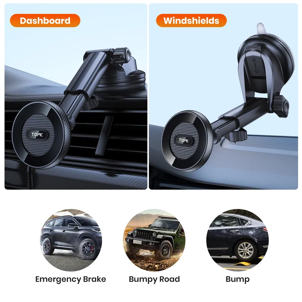 TOPK Dashboard Magnetic Phone Holder for Car, Compatible with MagSafe Car Mount, Windshield Magnetic Car Mount, Car Accessories
