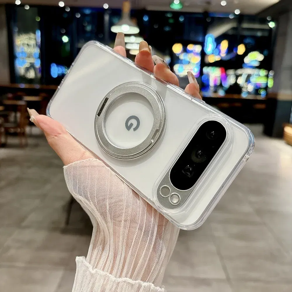 Color: black, Compatibility by Model: Google Pixel 6a - for Magsafe Matte Rotating Bracket Case for Google Pixel 10 9 Pro XL 8 7 6 9A 8A 7A 6A Holder Stand Transparent Shockproof Cover