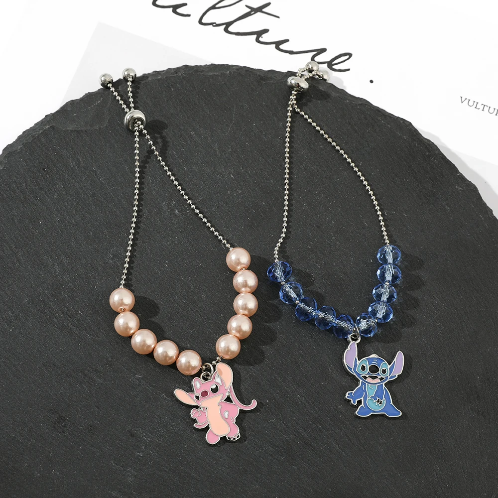 Metal Color: Vermeil, Ships From: CHINA - Disney Stitch Jewelry Cartoon Film Lilo & Stitch Pearl Bracelet for Women Cute Stitch Luxurious Charms Bangle for Girl Gifts