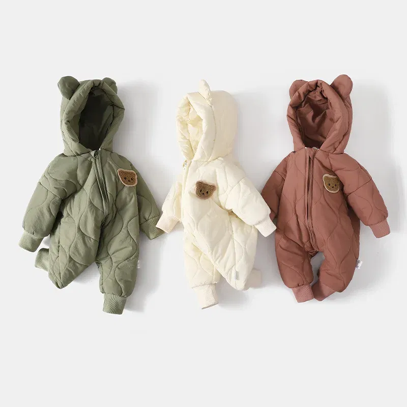 Color: Beige, Ships From: CHINA, Kid Size: 12M - ?»? Winter Baby Outwear Clothing Fur Lining Warm Toddler Girl's Boy's Rompers Cartoon Bear Infant Jumpsuit