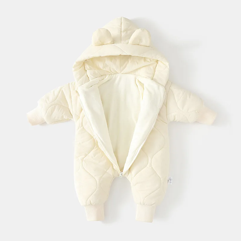 Color: Beige, Ships From: CHINA, Kid Size: 12M - ?»? Winter Baby Outwear Clothing Fur Lining Warm Toddler Girl's Boy's Rompers Cartoon Bear Infant Jumpsuit