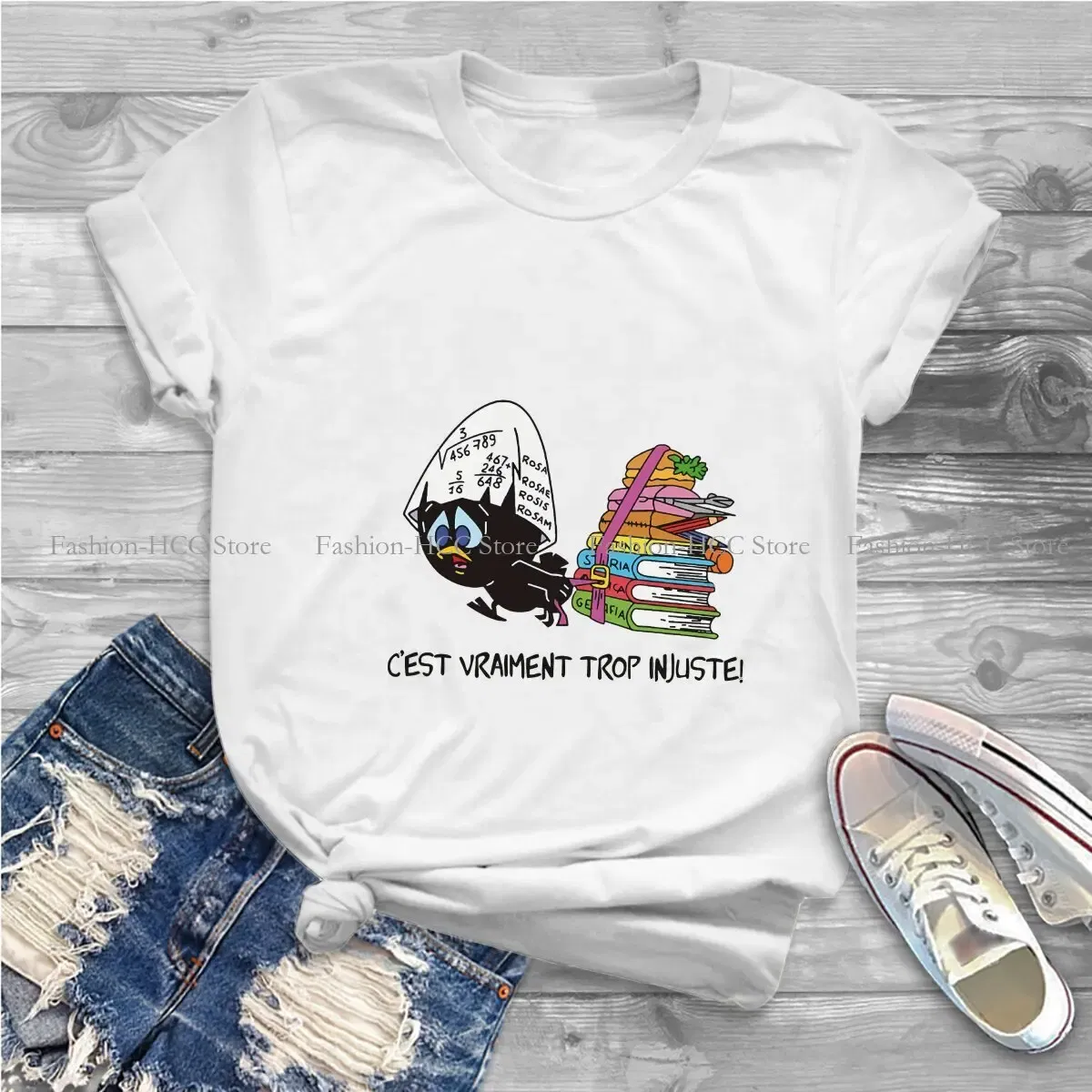 Color: black, Size: L - Calimero Cartoon Polyester TShirt for Women C'est Vraiment Trop Basic Summer Tee T Shirt Novelty Trendy