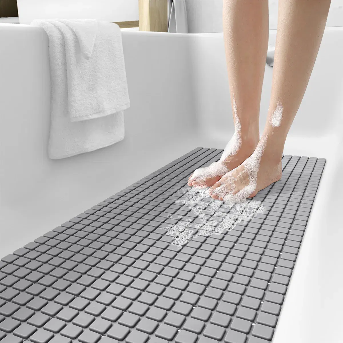 Color: WHITE, Ships From: CHINA, Specification: 400MMx800MM - DEXI PVC Anti-skid Bath Mats Rectangle Soft Shower Bathroom Massage Mat Suction Cup Non-slip Bathtub Carpet