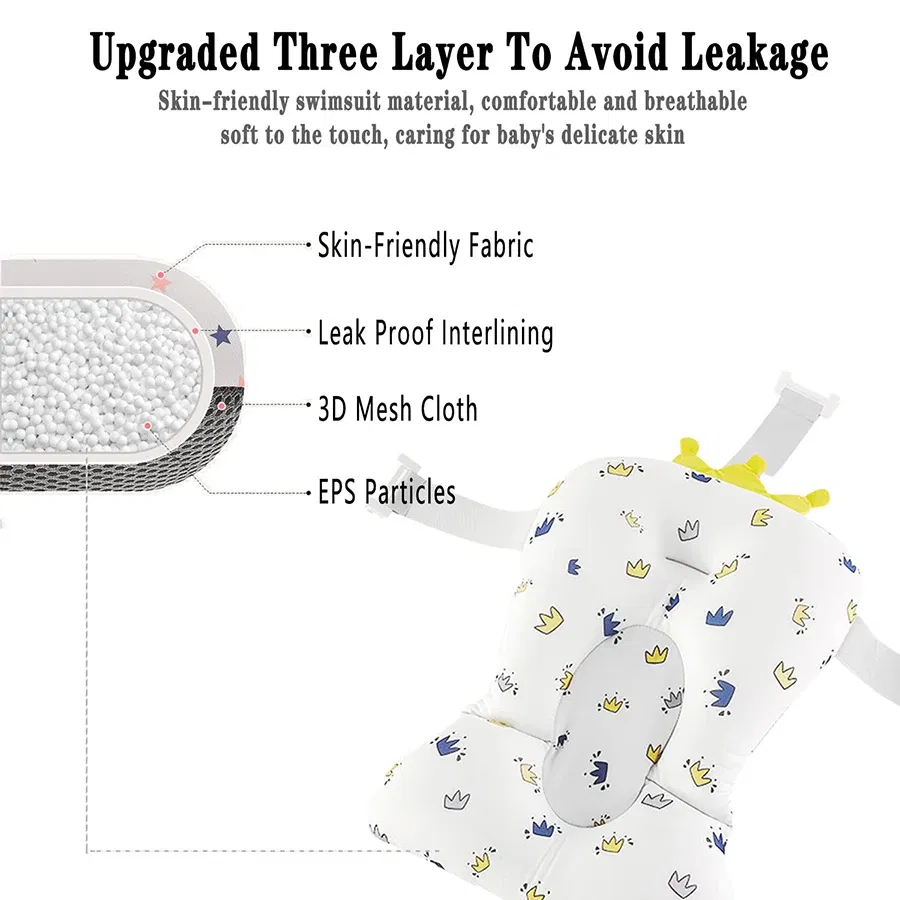 Color: black - Baby Bathtub Pad Ajustable Bath Support Seat Mat Shower Cushion Newborn Foldable Baby Bath Seat Floating Security Water Pad