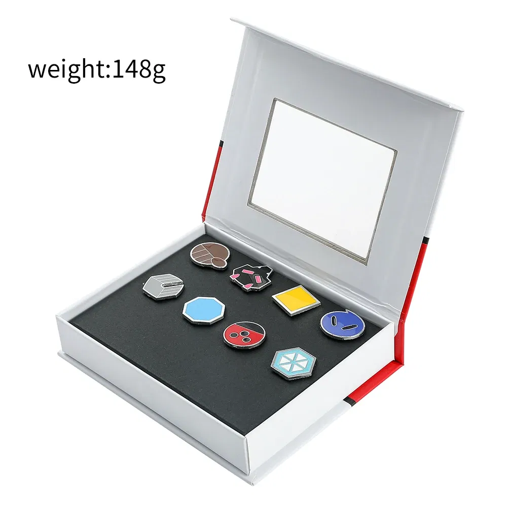 Metal color: Gold-color - Pokemon Gym Badges Kanto Johto Hoenn Sinnoh Unova Kalos League Region Orange Islands Pins Brooches Box Set Pocket Monster