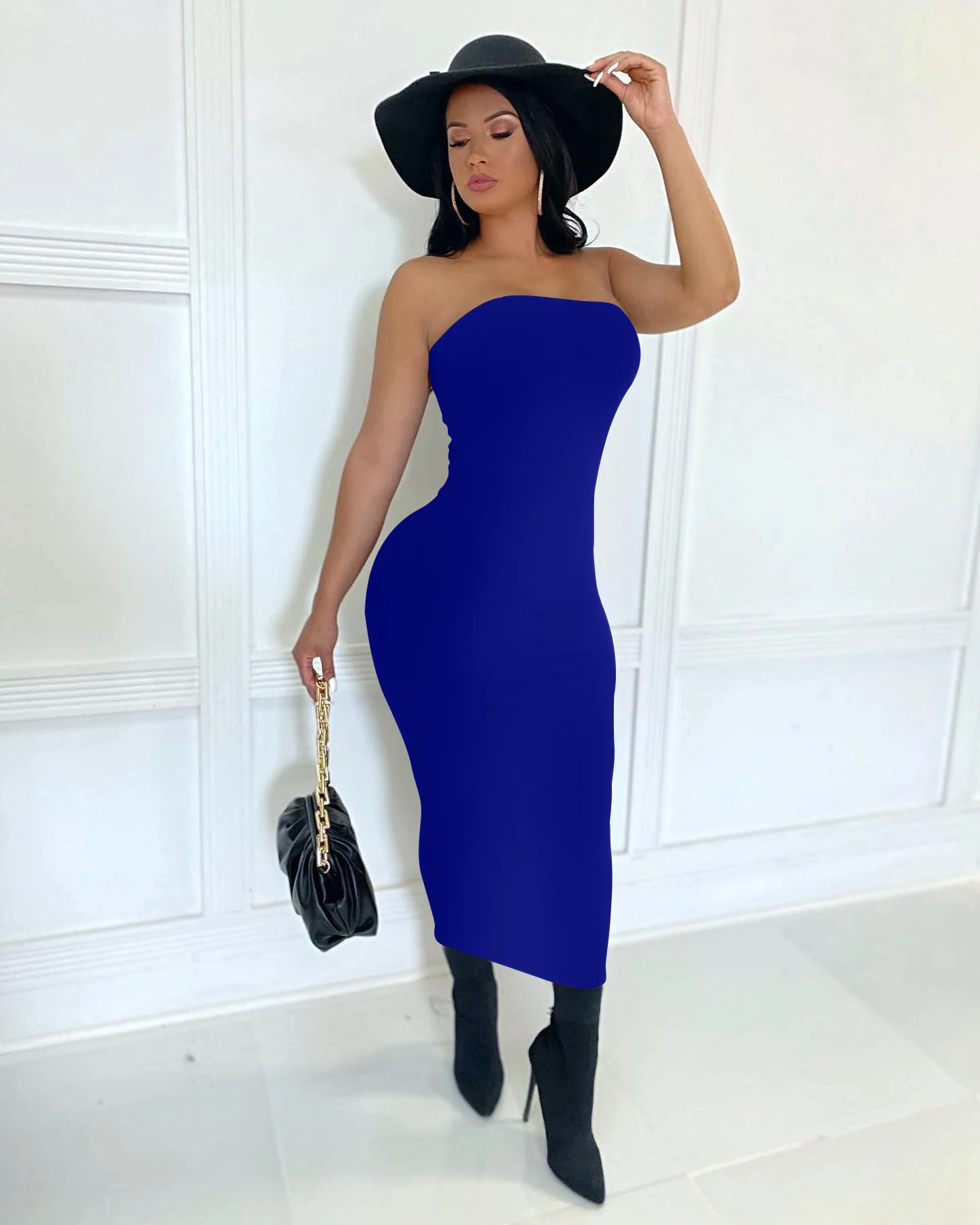 Color: Black, Size: L - summer women's sexy sleeveless chest wrapped Long Beach Dress