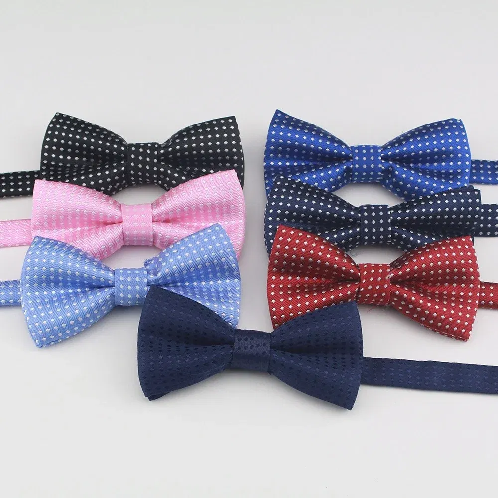 Color: Brown - Korean Formal Dress Dots Bow Ties For Kids Business Bowknot Bridegroom Best Man Bowties Polka Dot Butterfly Cute Neckties Gift
