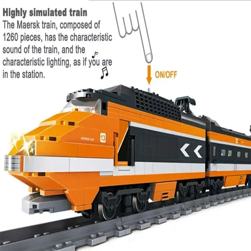 98223 1260pcs Technical Battery Powered Electric Sky High-speed Train Horizon Express 6 Dolls Building Block Toy
