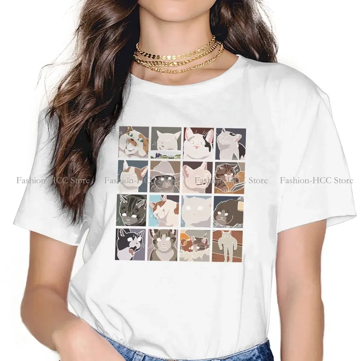 Color: WHITE, Size: XL - Meme O Neck TShirt Cat Classic T Shirt Woman's Tops New Design