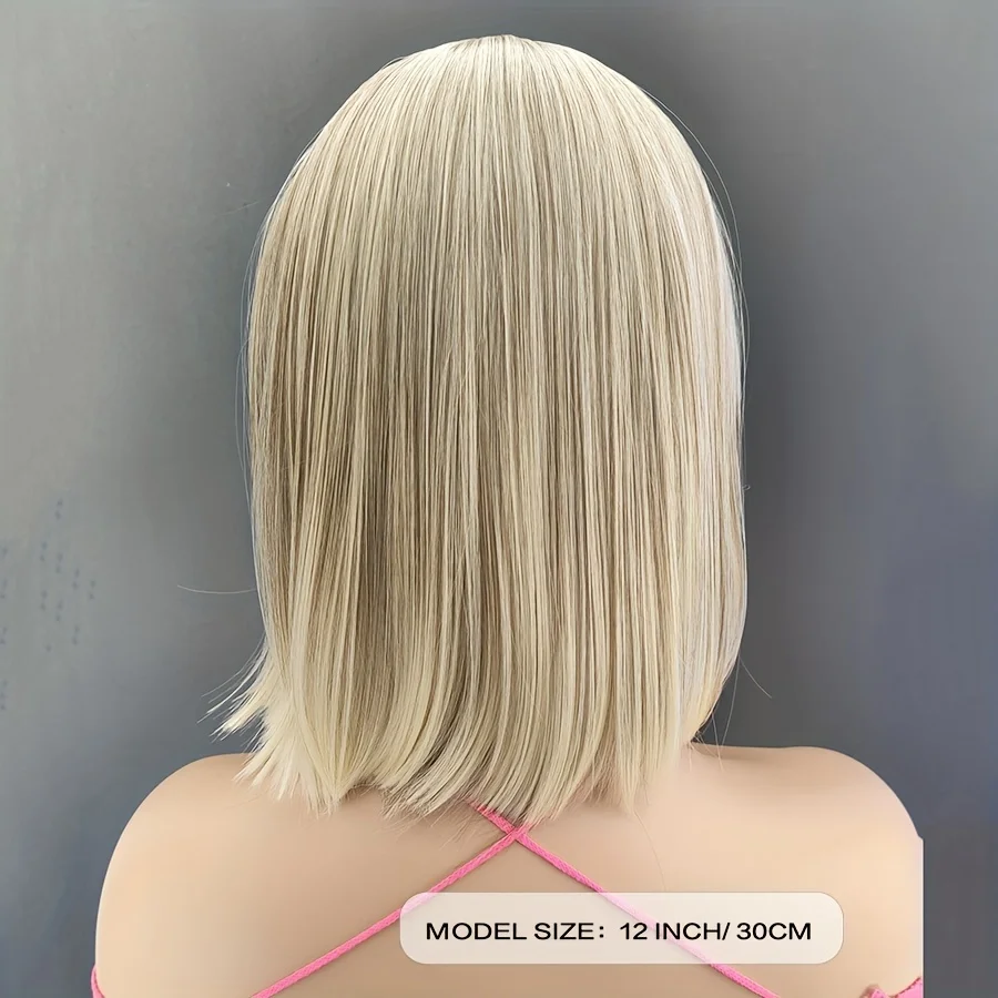 Color: Natural Black, Stretched Length: 12inches - Ombre Bob Wig - Middle Part Synthetic Hair for Daily Cosplay, Parties, and Halloween Costumes