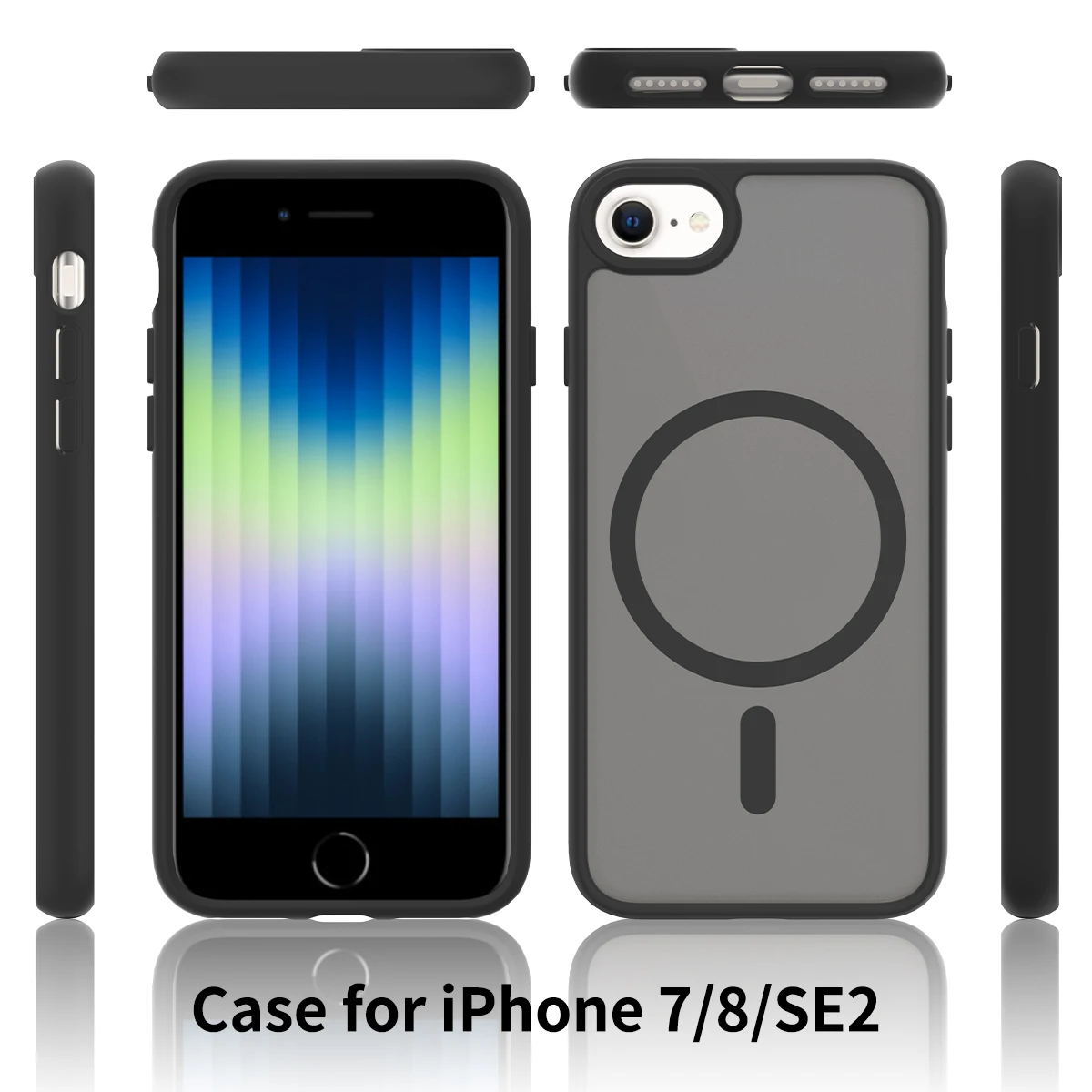 Color: black, Compatible-Phone Models: For iPhone 15 - Non Yellowing Case For iPhone SE 2022 2020 8 16 Pro Max 15 Plus 14 13 Mini 12 11 Magsafe Mag Safe Matte Black Magnet Phone Cover