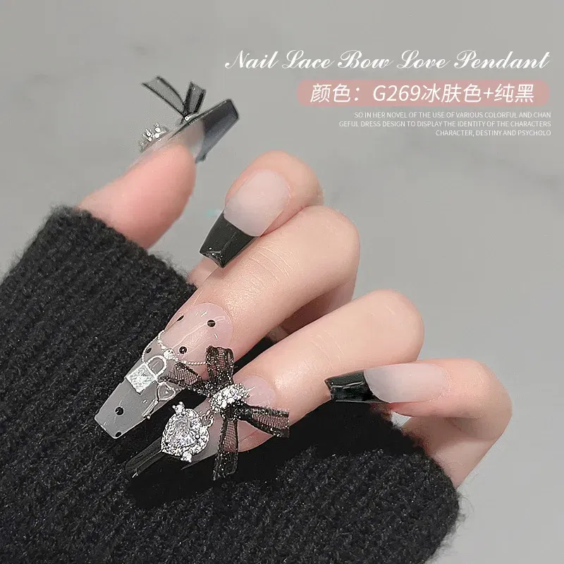 Color: WHITE - 5PCS New Metal Zircon Nail Art Accessories With Lace Bow Love Zircon Pendant Nail Charms Nail Supplies For Professionals