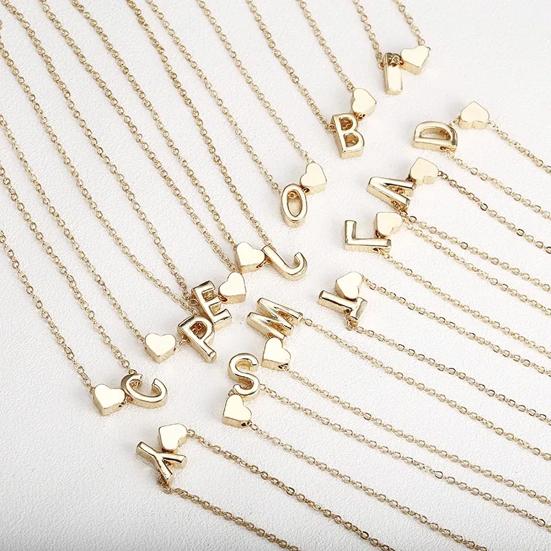 Metal Color: Dark Gold - 2024 Fashion Tiny Heart Dainty Initial Necklace With Letter Name Choker Necklace For Women Pendant Jewelry Accessories Gift