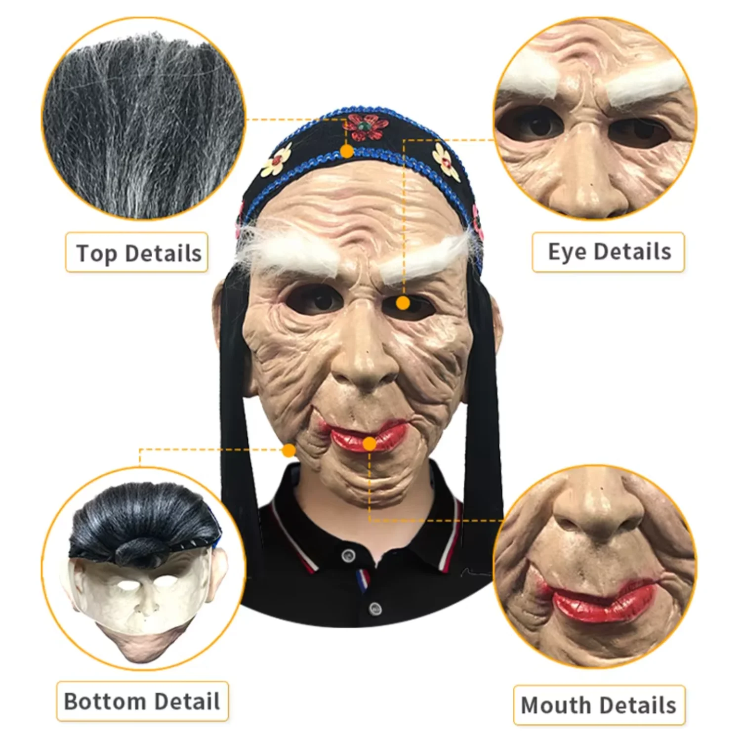 Halloween Human Crossdresser Cosplay Meng Po Full head Mask Realistic Scary Adult Female Latex Mask