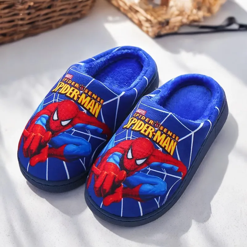 Color: Beige, Shoe Size: 16 - Children Cartoon Spider Print Cotton Slipper Soft Autumn Winter Warm Baby Boys Girl Indoor Home Bedroom Cotton Shoes Size 24-31