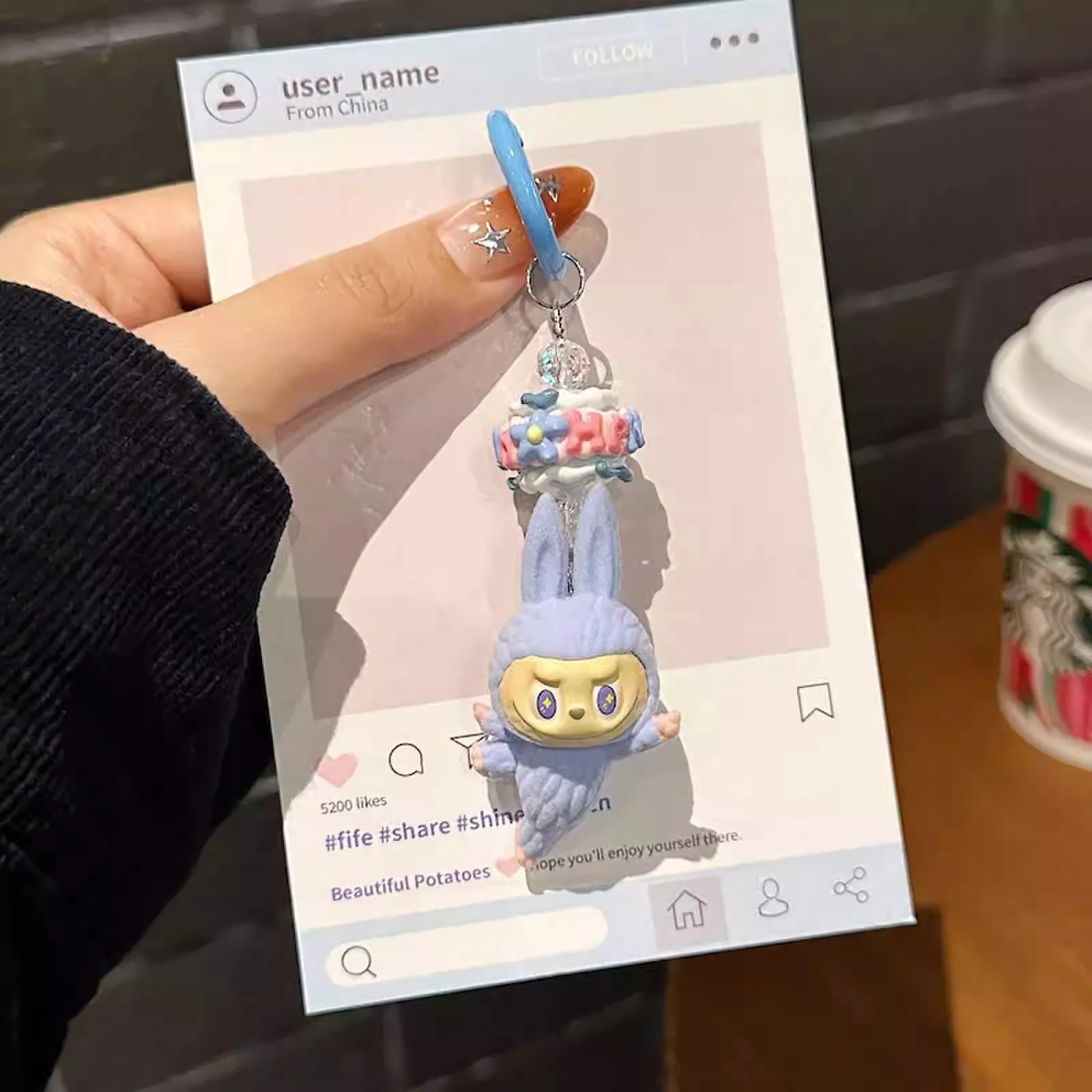 Color: WHITE, Ships From: CHINA - New Cute Cartoon Labubu Phone Chain Hanging Rope Keychain Backpack Pendant Shoulder Bag Ornament Gift for Girlfriend